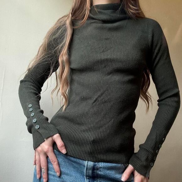 Maeve Anthropologie Dark Green Turtleneck Long Sleeve Shirt XXS - Picture 3 of 3